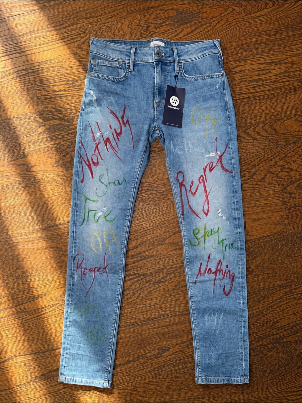 Pepe Jeans Hatch Slim-02 Blue Graffiti Skinny Jeans Sz 30/31 NWT